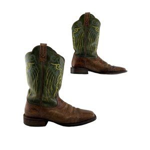 Men's Ariat Mesteno Brown & Green Leather Embroidered Western Boots Size 12 D